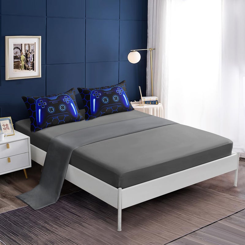 lris Bedding 5 Pieces Bed in a Bag for Boys Bedding Sets Twin Size Gamer Comforter Sets for Boys Kids  Gaming Comforter Set for Room Decor with Flat Sheet Fitted Sheet Pillowcase Cushion Cover - Image 3